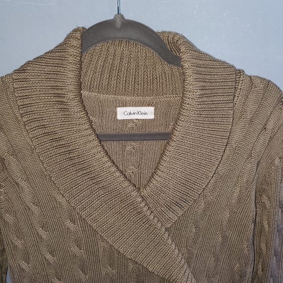 310- Calvin Klein Cable knit Faux Wrap Sweater dress shawl neck  long sleeve - Picture 8 of 14